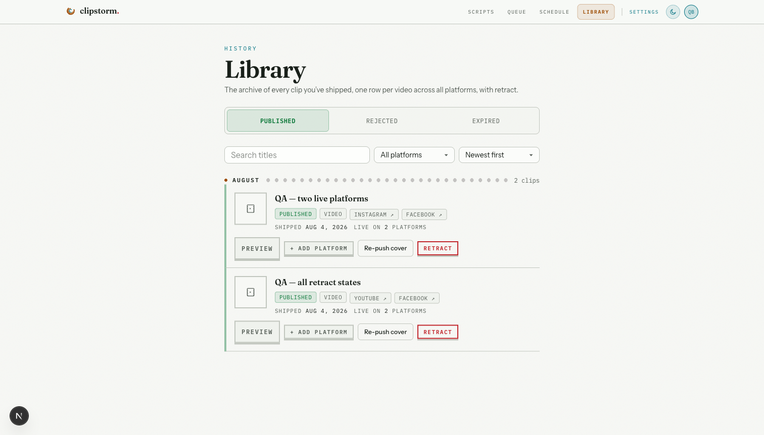 Clipstorm library