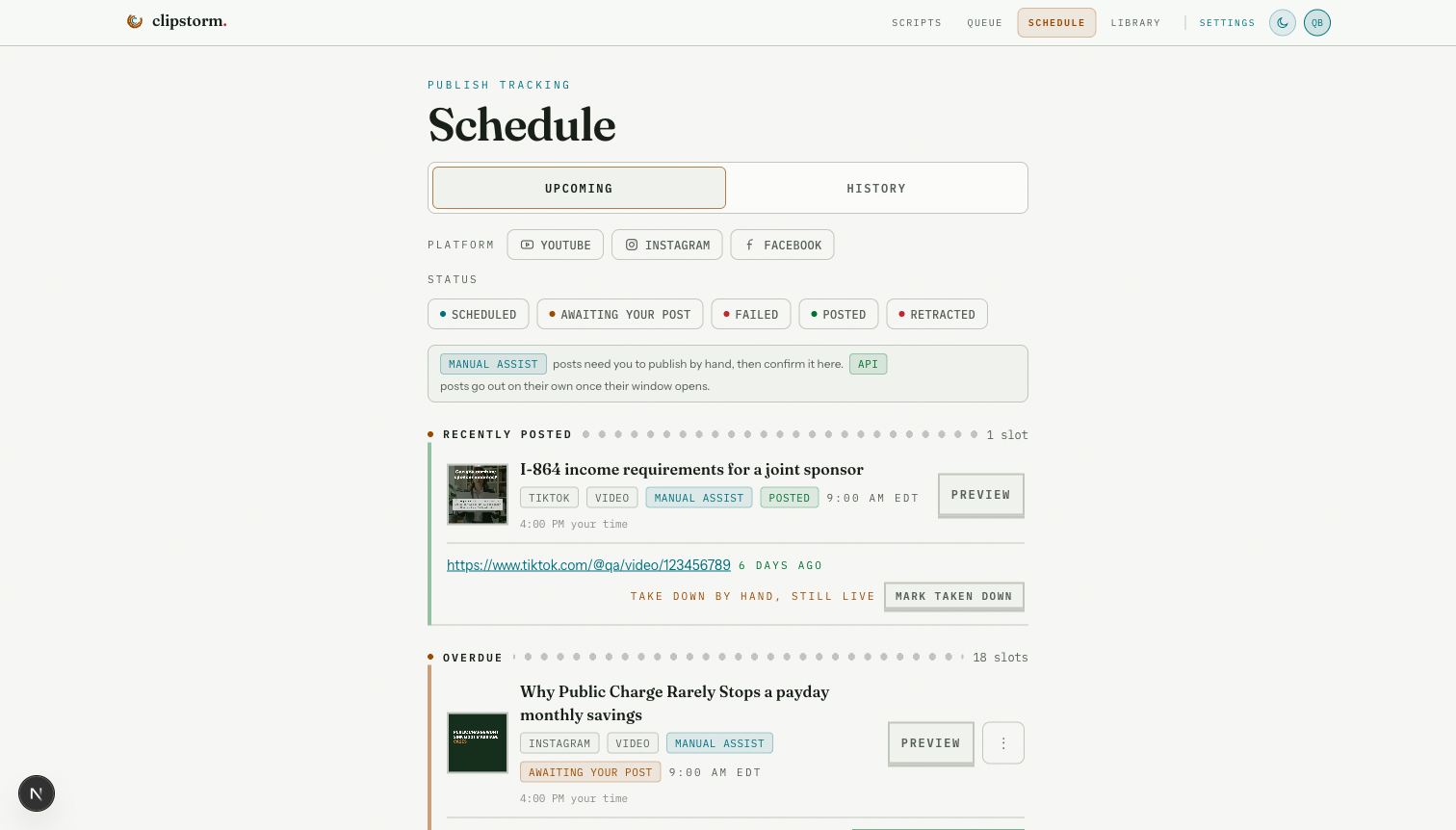 Clipstorm schedule